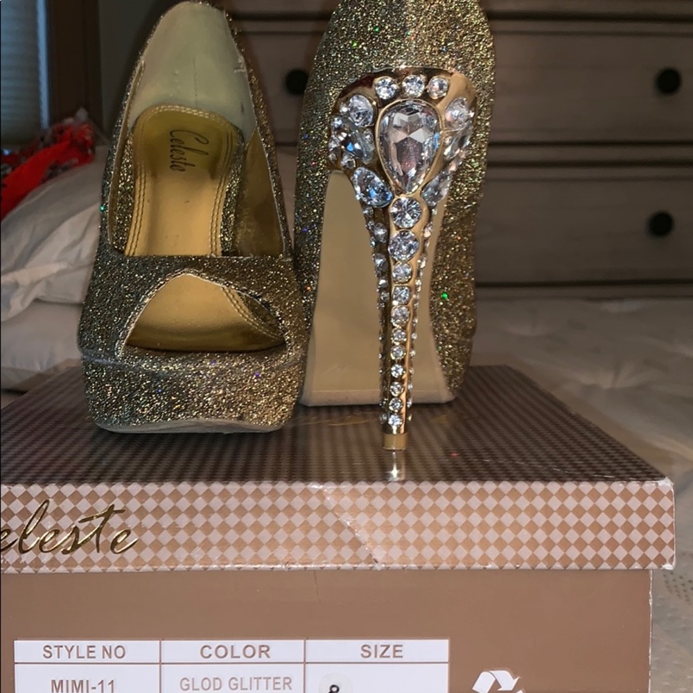 Gold glitter heels
